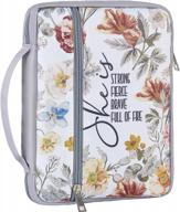 women's bible cover with handle, zippered pockets & removable pen slots - white flowers design logo