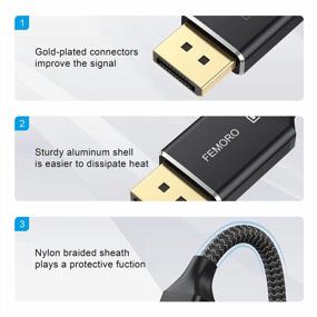 img 3 attached to FEMORO 144Hz DisplayPort Cable - 6Ft Male To Male DP 1.2 Cord For Gaming Monitors, Graphics Cards, TVs, PCs, Laptops - 2K/4K High-Speed Adapter (2K@144Hz/165Hz, 4K@60Hz)
