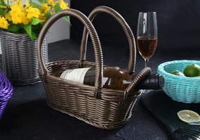 img 1 attached to Stylish & Durable Hand Woven Wine Bottle Basket - Waterproof & Rustic Brown Finish