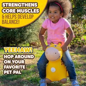 img 2 attached to Прыгайте и прыгайте с надувным прыгающим жирафом WADDLE - идеальная игрушка для дома и улицы для детей в возрасте от 2 лет и старше, насос в комплекте, идеально подходит для мальчиков и девочек, желтый