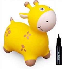 img 4 attached to Прыгайте и прыгайте с надувным прыгающим жирафом WADDLE - идеальная игрушка для дома и улицы для детей в возрасте от 2 лет и старше, насос в комплекте, идеально подходит для мальчиков и девочек, желтый