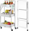 white folding 3-tier storage cart with wheels - no assembly required, foldable metal utility organizer ideal for classroom, office, and kitchen use logo
