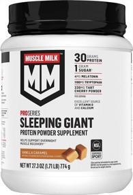 img 4 attached to Muscle Milk Pro Series Sleeping Giant Protein Powder Supplement, Vanilla Caramel, 1.71 Pound, 18 Servings, 30G Protein, Overnight Muscle Recovery, 1G Sugar, Melatonin, Tryptophan, Packaging May Vary