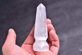img 4 attached to AMOYSTONE 4-Inch Natural White Selenite Point Pyramid For Chakra Reiki Healing And Home Decoration