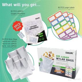 img 2 attached to 🛍️ Premium Food Storage Set: 50 Mylar Bags with Oxygen Absorbers - 60x400CC Capacity, 8.7 Mil Thickness, Aluminum Foil, 60 Stickers included (14"x18", 10"x14", 8"x12")