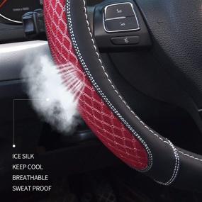 img 2 attached to BOKIN Auto Car Steering Wheel Cover: Universal 14.5-15 inch, Microfiber Leather Viscose, Ice Silk Breathable Mesh - Warm in Winter, Cool in Summer, Black and Red