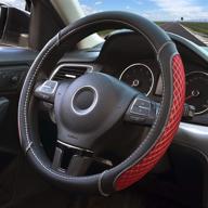 bokin auto car steering wheel cover: universal 14.5-15 inch, microfiber leather viscose, ice silk breathable mesh - warm in winter, cool in summer, black and red логотип