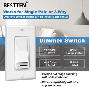 img 1 attached to 10 Pack BESTTEN Dimmer Light Switch - Single-Pole Or 3-Way, 120V Compatible With LED/CFL/Incandescent/Halogen Bulbs & Wallplate Included - UL Listed White
