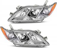 2007-2009 toyota camry headlight assembly (excluding hybrid) - chrome housing, amber reflector, clear lens (driver & passenger side) logo