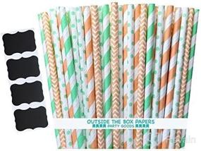 img 3 attached to 🍑 Peach and Mint Green Chevron Polka Dot and Striped Paper Straws - 7.75 Inches, 100 Pack - Peach & Mint Green