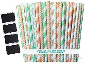 img 2 attached to 🍑 Peach and Mint Green Chevron Polka Dot and Striped Paper Straws - 7.75 Inches, 100 Pack - Peach & Mint Green