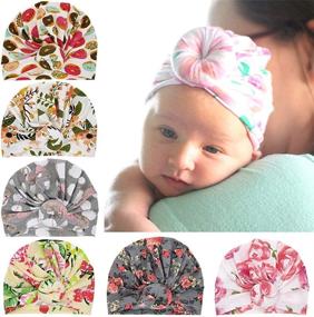 img 3 attached to 👶 8-Piece SKEPO Newborn Baby Hat Headband Set - Cute Baby Headwraps Hair Bands for Girls - Soft Turban Knot Hospital Hat