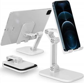 img 4 attached to Tensea Cell Phone Stand IPad Holder For Desk, Adjustable Foldable Flexible IPhone Cradle Tablet Vertical Stand For Office Table Desktop, Universal Compatible From IPad Pro 12.9 To Small Smartphone