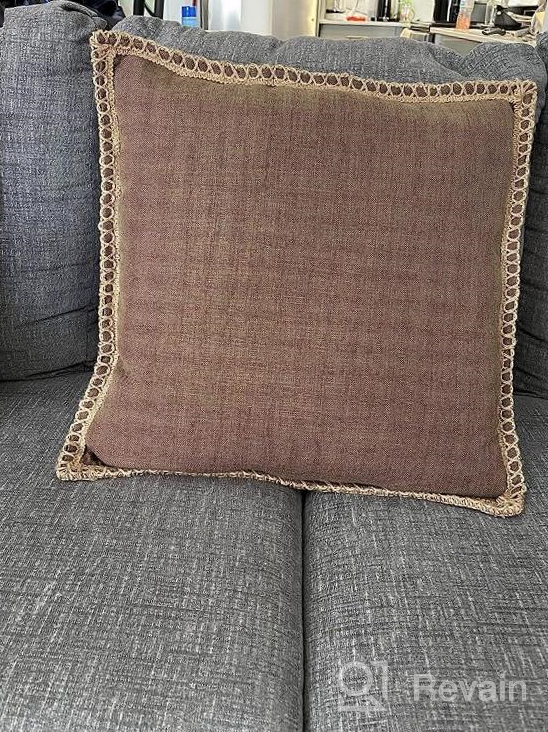 img 1 attached to Phantoscope Pack Of 2 Farmhouse Decorative Throw Pillow Covers Burlap Linen Trimmed Tailored Edges Beige 20 X 20 Inches, 50 X 50 Cm review by Peter Joseph