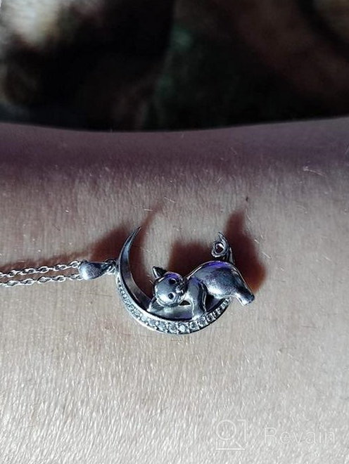 img 1 attached to 🐱 Sterling Silver Cat Necklace with Crescent Moon Pendant - Charming Gifts for Women & Teen Girls review by Latasha Hayes