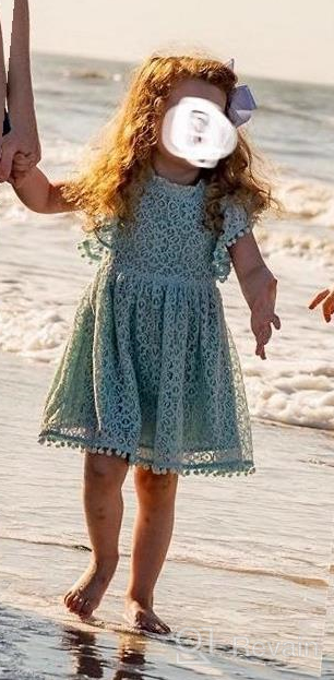 img 1 attached to Kids Girl Hollow Lace Dress with Pom Pom Accent and Frilled Waist, featuring Short Sleeves - Perfect Princess Wear Option review by Jason Fanney