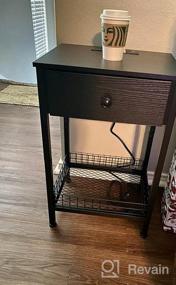 img 7 attached to Rustic Black Nightstand With Charging Station, Tall End Table Drawer And Mesh Basket Storage For Bedroom, Living Room & Small Spaces