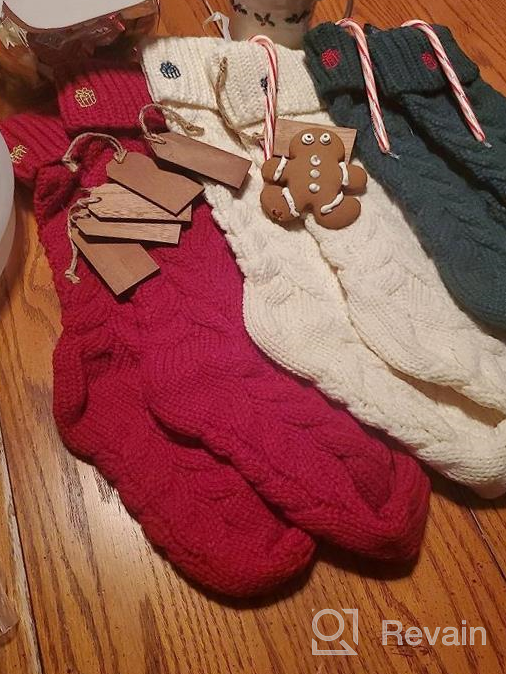 img 1 attached to LIBWYS Knit Christmas Stockings With Name Tags, 4 Pack 18" Large Cable Xmas Stockings Classic Burgundy Red Ivory White Chunky Hand Stockings review by Clayton Morris