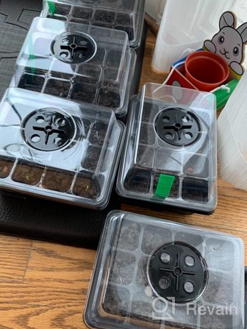 img 1 attached to Sfee 5 Pack Seed Starter Tray Kit, 60 Cells Seedling Starter Trays With Humidity Dome And Base Greenhouse Growing Trays, Reusable Seed Germination Seedling Tray With Garden Tools Labels (Green) review by Ryan Mosqueda