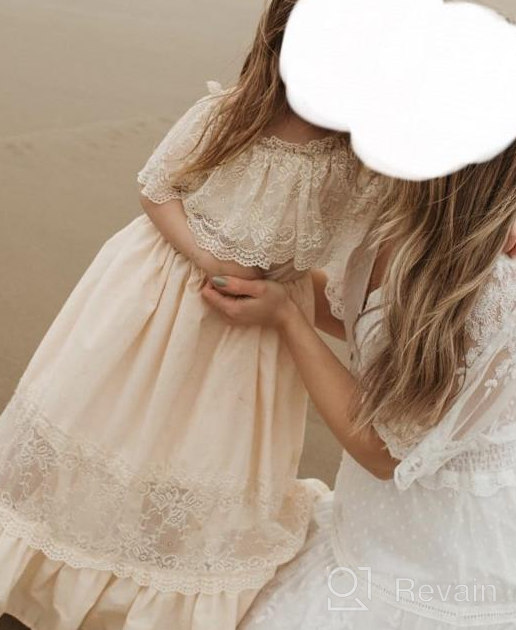 img 1 attached to Fioukiay Toddler Girl Wedding Princess Maxi Dress - Boho Off Shoulder Lace Ruffle Gown for Holidays review by Wendy Lee