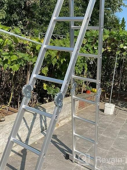 img 1 attached to 15.5FT Heavy Duty Aluminum Folding Ladder W/ Tool Tray, 2 Platform Plates & 330 Lbs Capacity - HBTower 7 In 1 Extension Ladder For Home Or Outdoor Use review by Jeff Jones
