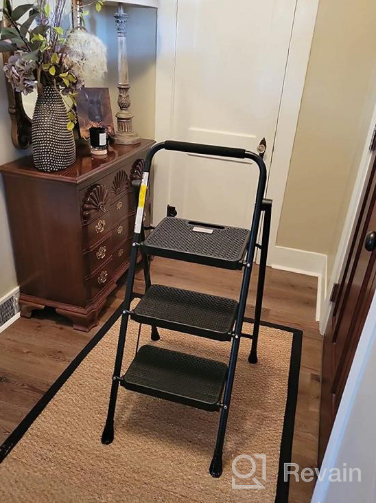 img 1 attached to Black Steel Folding 2-Step Ladder With Anti-Slip Pedals, Handgrip, And 500Lbs Weight Capacity - HBTower Lightweight Portable Step Stool review by Alex Foley