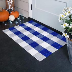 img 4 attached to Stylish KaHouen Blue And White Buffalo Plaid Rug - Perfect For Kitchen, Bedroom, Laundry Room And Bathroom - 23.6"X35.4" Check Plaid Area Rug And Checkered Porch Rug Design