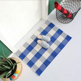 img 3 attached to Stylish KaHouen Blue And White Buffalo Plaid Rug - Perfect For Kitchen, Bedroom, Laundry Room And Bathroom - 23.6"X35.4" Check Plaid Area Rug And Checkered Porch Rug Design