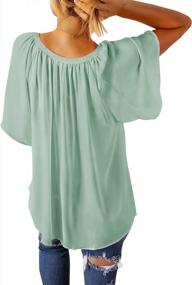 img 3 attached to Chic & Comfortable: YIBOCK Women'S V Neck Pleated Blouse With Bell Sleeves For Effortless Summer Style