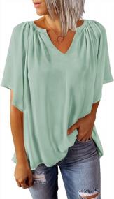 img 4 attached to Chic & Comfortable: YIBOCK Women'S V Neck Pleated Blouse With Bell Sleeves For Effortless Summer Style