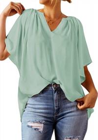 img 2 attached to Chic & Comfortable: YIBOCK Women'S V Neck Pleated Blouse With Bell Sleeves For Effortless Summer Style