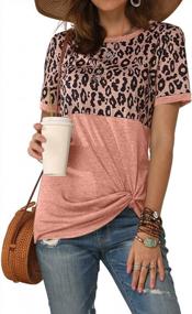 img 3 attached to Leopard Color Block Twist Tunic Top For Women - Short/Long Sleeve Round Neck Cute Blouse T-Shirt By Bunanphy