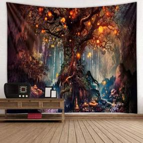img 2 attached to Гобелен Nature Tree Of Life, коричневый с фантазийным волшебным лесом и дизайном водопада - идеально подходит для домашнего декора и атмосферы дзен - размер: 79 "X59