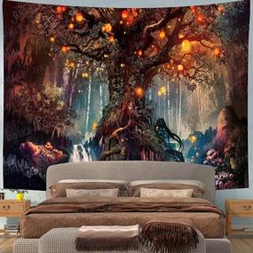 img 1 attached to Гобелен Nature Tree Of Life, коричневый с фантазийным волшебным лесом и дизайном водопада - идеально подходит для домашнего декора и атмосферы дзен - размер: 79 "X59