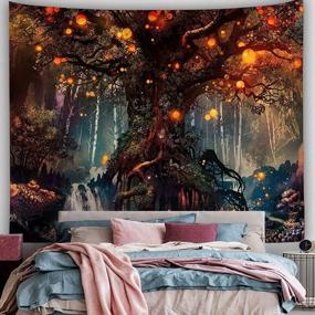 img 3 attached to Nature Tree Of Life Tapestry, Brown With Fantasy Magical Forest And Waterfall Design - Perfect For Home Decor And Zen Ambiance - Size: 79"X59