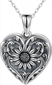 img 4 attached to Soulful Sunflower Heart Locket Necklace: Keep Loved Ones Close With Customizable Sterling Silver/Gold Jewelry That Holds Cherished Pictures