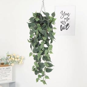 img 1 attached to 3.2FT Artificial Fake Ivy Vine Hanging Plants For Wall Decor - Scindapsus Leaves Home Room Garden Indoor Outdoor Decoration