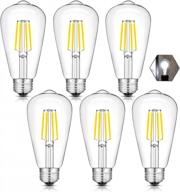 упаковка из 6 светодиодных ламп эдисона с регулируемой яркостью omaykey - дневной белый свет 4000k, эквивалент 40 вт, 400 люмен, средняя цоколь e26 st64, винтажные лампочки накаливания из прозрачного стекла логотип