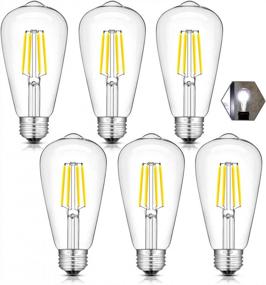 img 4 attached to Упаковка из 6 светодиодных ламп Эдисона с регулируемой яркостью OMAYKEY - дневной белый свет 4000K, эквивалент 40 Вт, 400 люмен, средняя цоколь E26 ST64, винтажные лампочки накаливания из прозрачного стекла