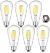 pack of 6 omaykey dimmable led edison bulbs - 4000k daylight white, 40w equivalent, 400 lumens, e26 medium base st64 vintage style clear glass filament light bulbs logo