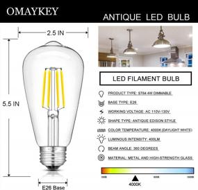 img 3 attached to Pack Of 6 OMAYKEY Dimmable LED Edison Bulbs - 4000K Daylight White, 40W Equivalent, 400 Lumens, E26 Medium Base ST64 Vintage Style Clear Glass Filament Light Bulbs