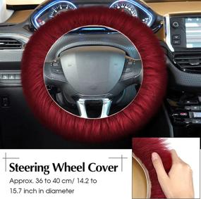 img 2 attached to 🍷 Wine Red Long Hair Fluffy Steering Wheel Cover Set: Keep Your Car Warm & Stylish with 6-Piece Furry Accessory Kit!
