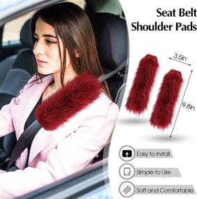 img 1 attached to 🍷 Wine Red Long Hair Fluffy Steering Wheel Cover Set: Keep Your Car Warm & Stylish with 6-Piece Furry Accessory Kit!