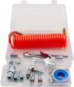 img 1 attached to 20-Piece Air Compressor Accessory Kit By FIXSMITH - Includes PE Recoil Hose, Blow Gun, 1/4In NPT Fittings, Air Chuck, Inflation Needle, And Storage Case - ATMSW-08