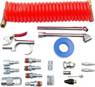 20-piece air compressor accessory kit by fixsmith - includes pe recoil hose, blow gun, 1/4in npt fittings, air chuck, inflation needle, and storage case - atmsw-08 logo