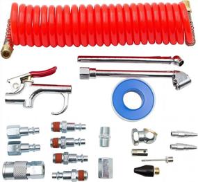 img 4 attached to 20-Piece Air Compressor Accessory Kit By FIXSMITH - Includes PE Recoil Hose, Blow Gun, 1/4In NPT Fittings, Air Chuck, Inflation Needle, And Storage Case - ATMSW-08