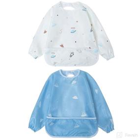 img 4 attached to 🍽️ Little Dimsum Mess-Proof Baby Bibs: Long Sleeve Waterproof Feeding Smock for Infants and Toddlers - Catch Food & Wipe Clean! (Pack of 2 Colors: Glatic & Spaceship)