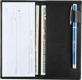 img 2 attached to LYOOMALL Slim Leather Checkbook Register Holder Wallet With Pen Holder