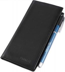 img 3 attached to LYOOMALL Тонкий кожаный кошелек для чековой книжки с держателем для ручек