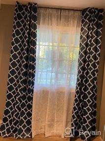 img 5 attached to Extra Wide Blackout Curtain For Sliding Glass Doors - Thermal Insulated, Moroccan Tile Quatrefoil Pattern, Navy And White, 100X96 Inches